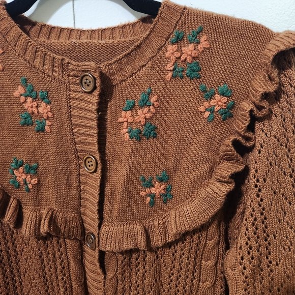Cottagecore Floral Embroidered Ruffle Cardigan - Picture 3 of 7